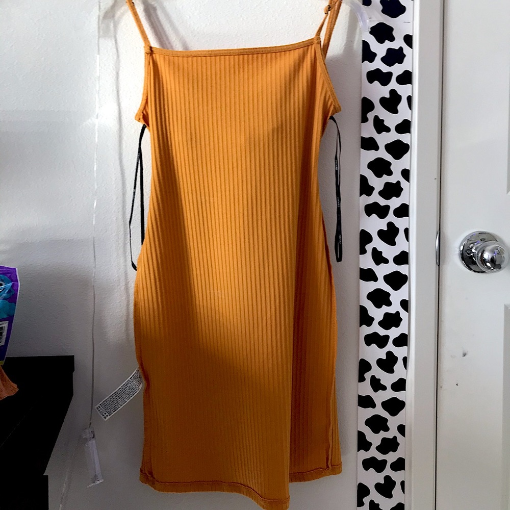 Mustard yellow, tight dress, forever 21, xs